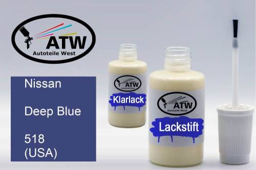 Nissan, Deep Blue, 518 (USA): 20ml Lackstift + 20ml Klarlack - Set, von ATW Autoteile West.